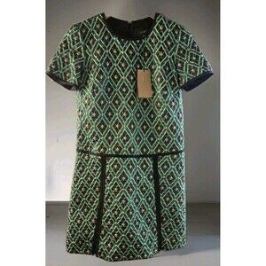 Burberry Prorsum Runway Silk Dress Green Mettalic Textured Jacquard 4 NWT